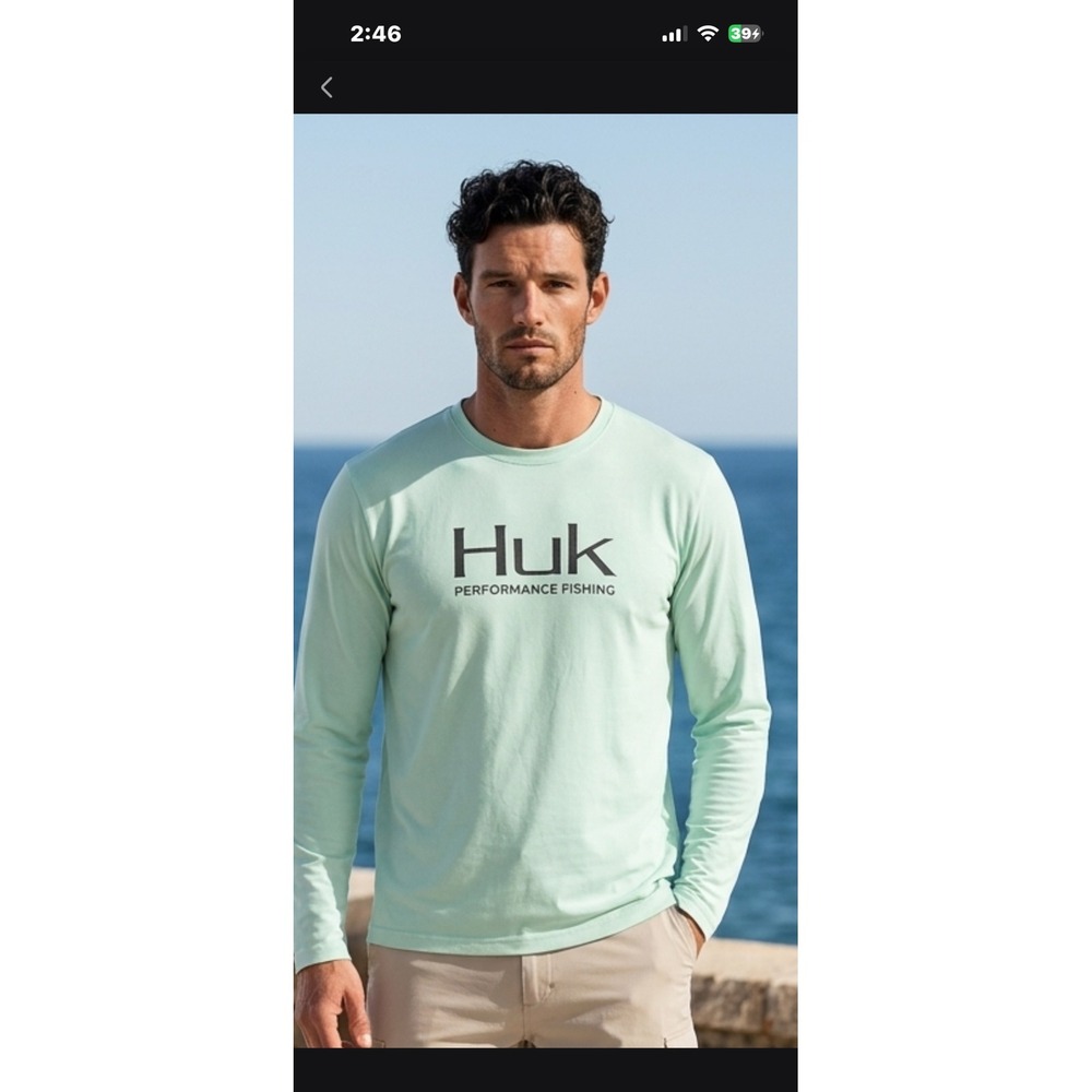 Huk Performance Fishing Mens Long Sleeve Graphic T-Shirt Mint Green Large